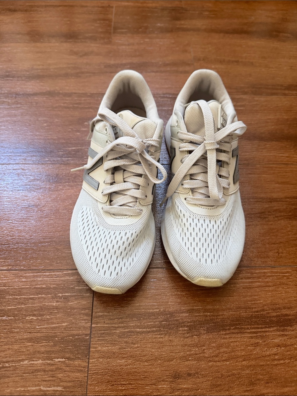 New Balance Cream Mesh & Suede Sneakers